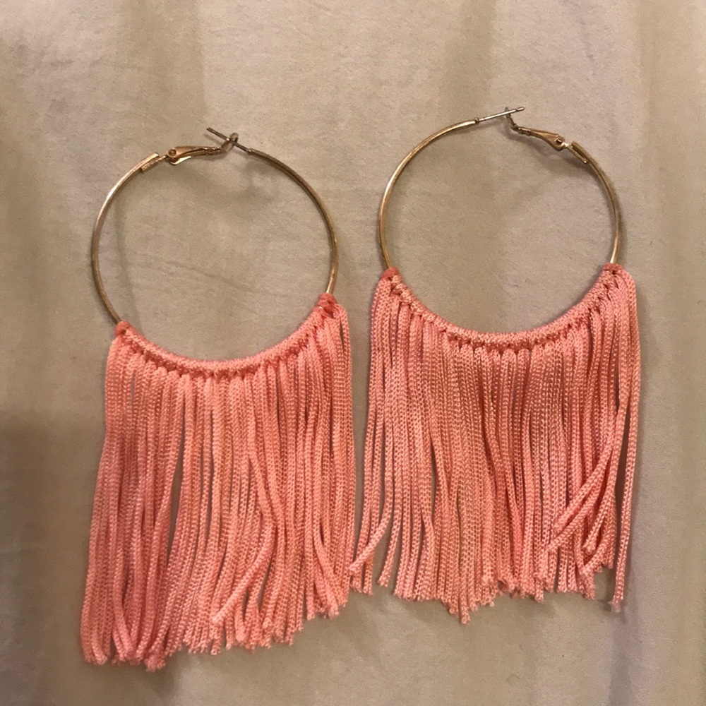 Pink tassel hoops